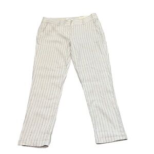Loft Marisa Skinny Straight Through Hip Linen Blend Cream Striped Pants Size 4